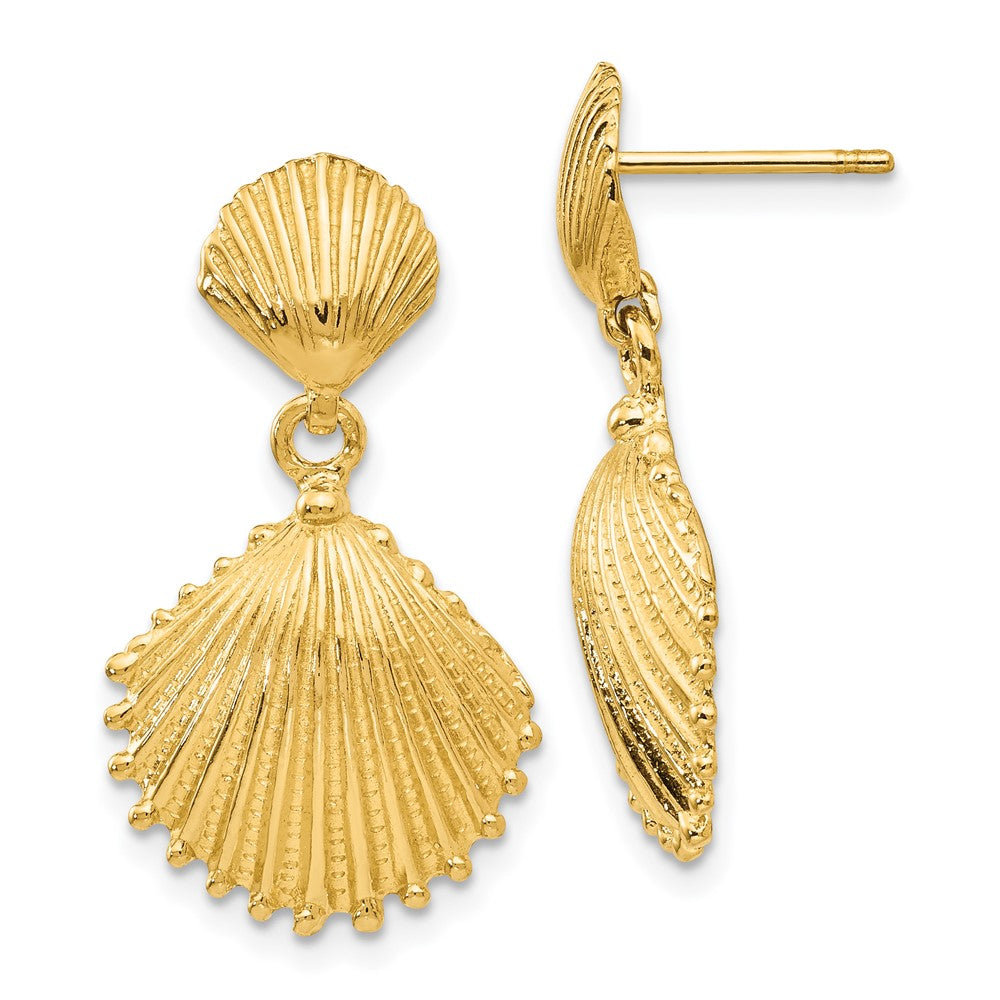 14K Scallop Shell Dangle Post Earrings