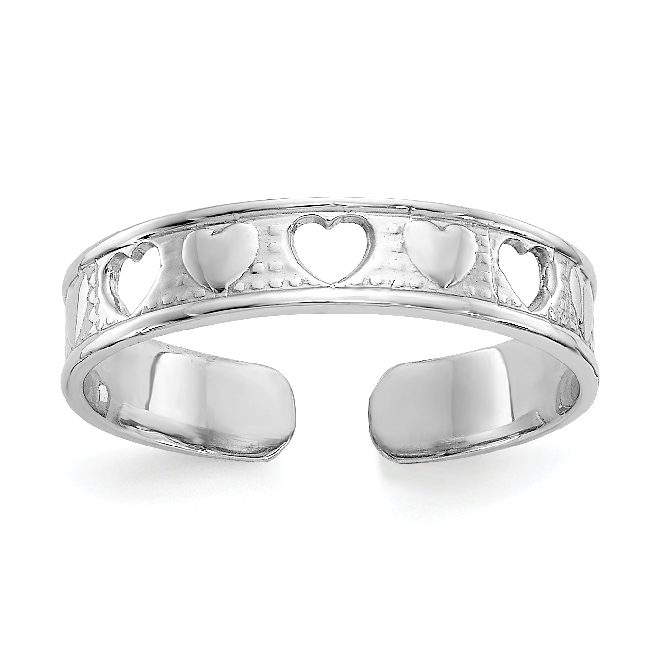 14k White Gold Polished w/ Hearts Toe Ring