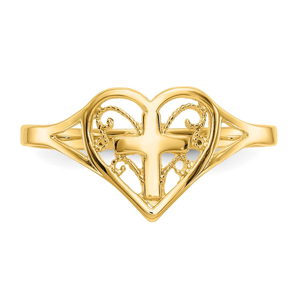 14k Polished Heart w/ Cross Ring