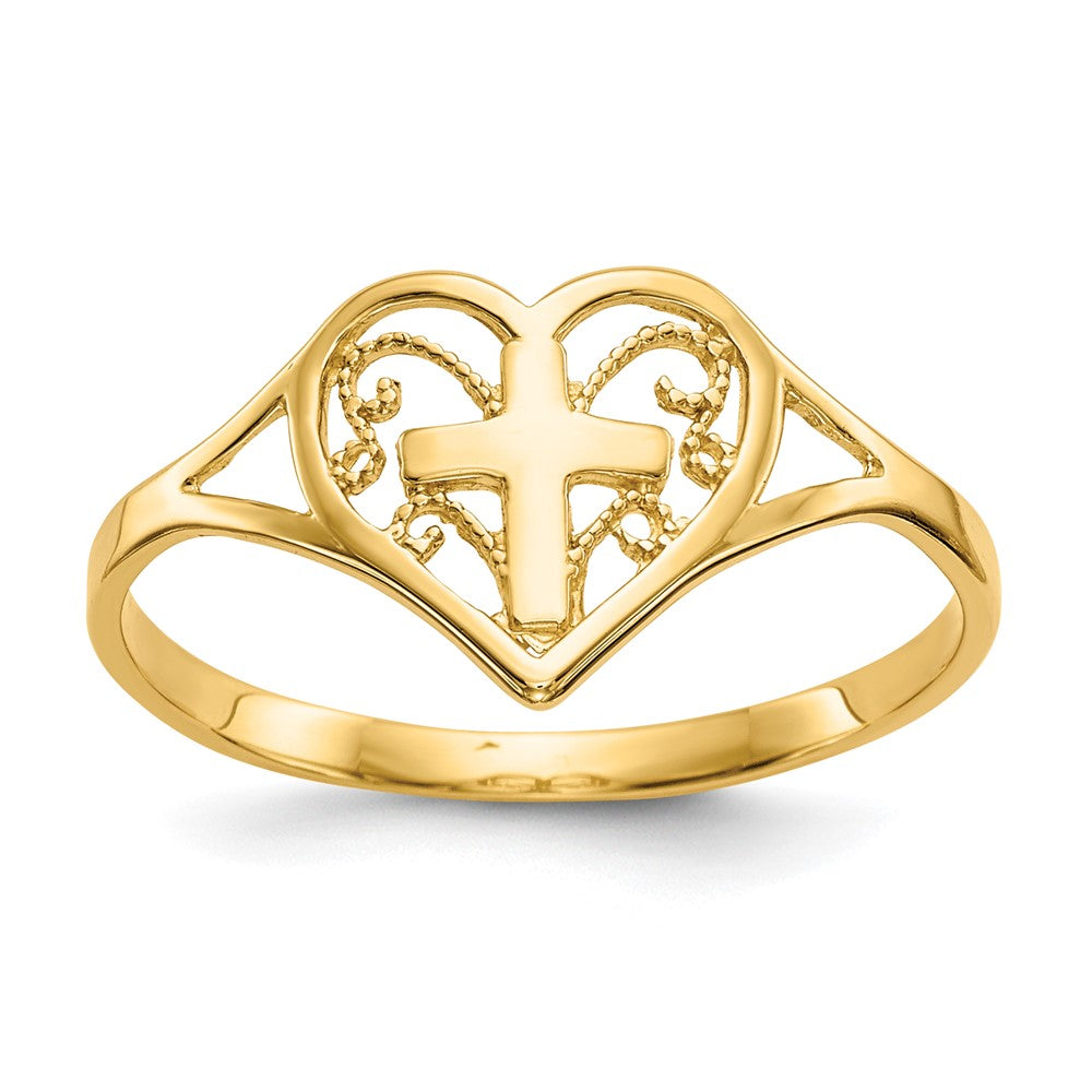 14k Polished Heart w/ Cross Ring