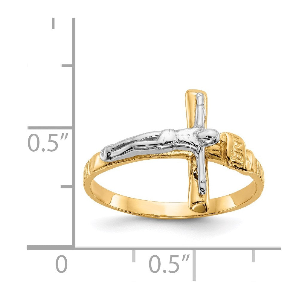 14k Two-tone Polished INRI Crucifix Ring