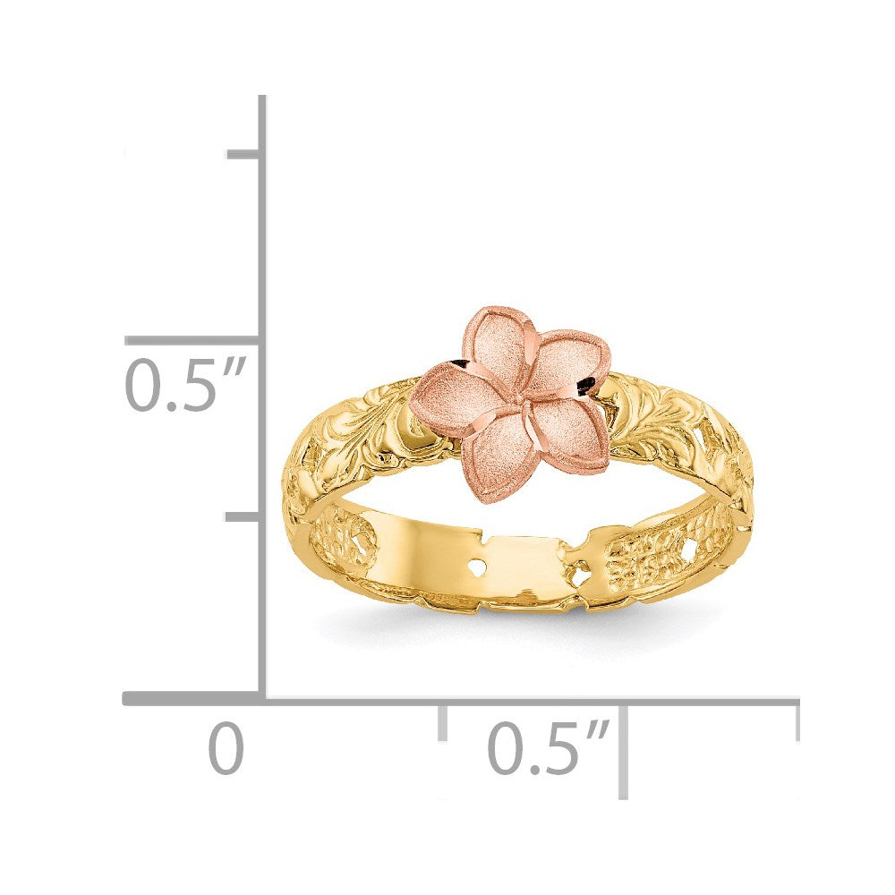 14K Two Tone Plumeria Baby Ring