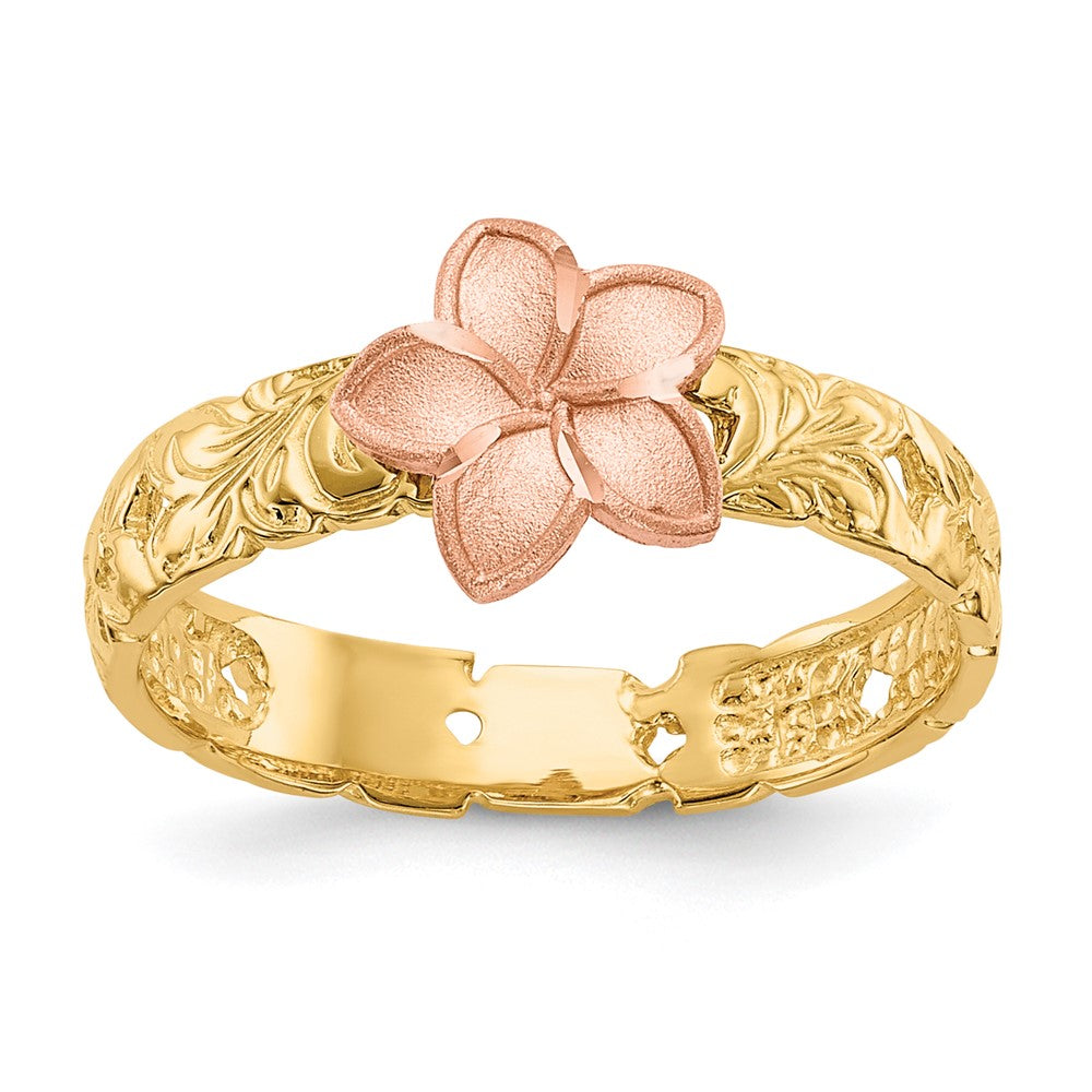 14K Two Tone Plumeria Baby Ring