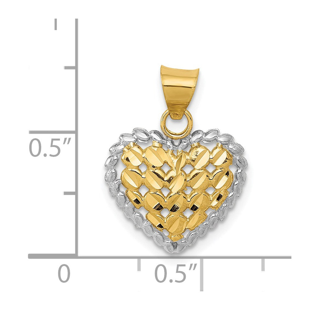 14K and White Rhodium Polished D/C Heart Pendant