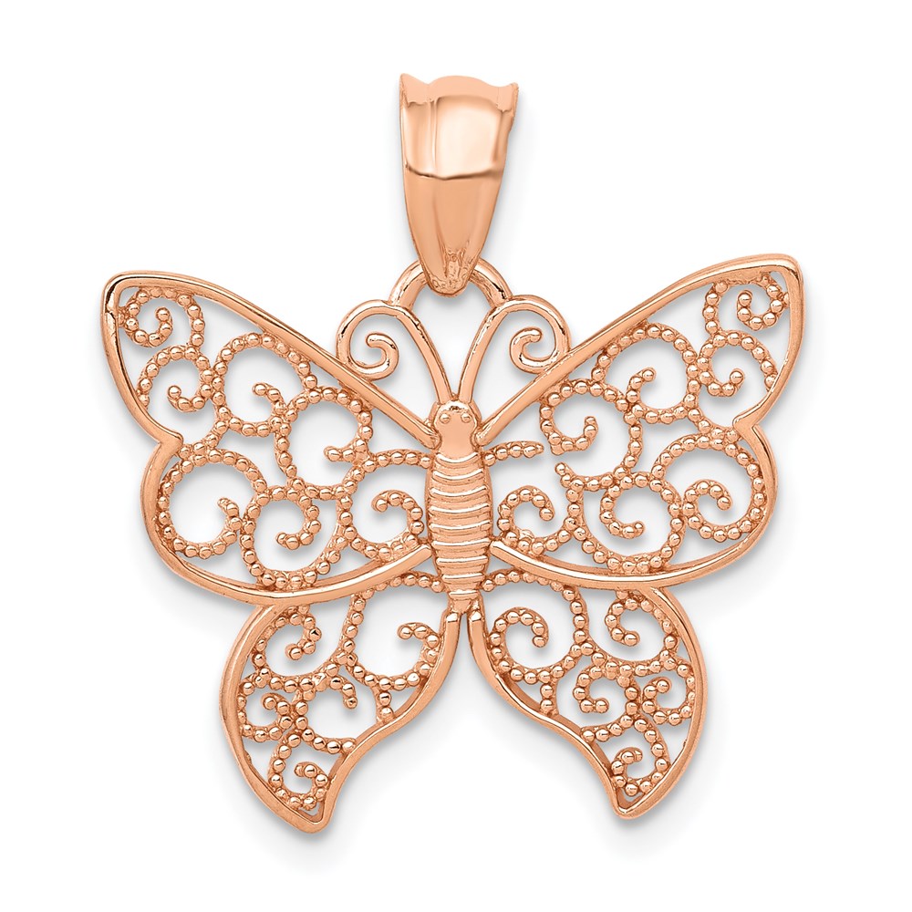 14k Rose Gold Polished Filigree Butterfly Pendant