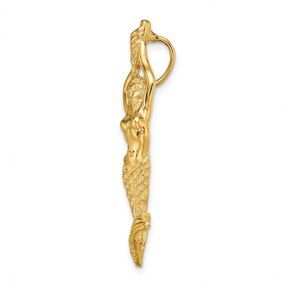 14K Gold Polished / Textured Mermaid Chain Slide Pendant