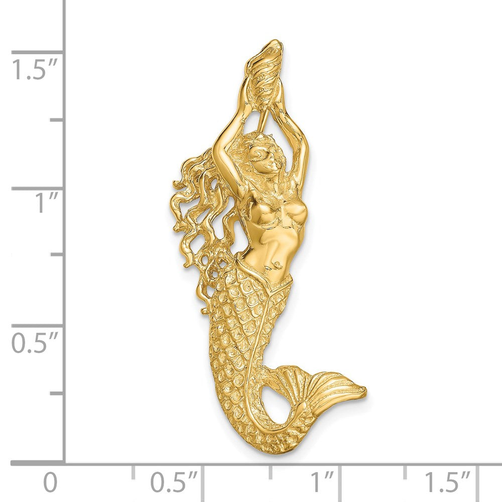 14K Gold Polished / Textured Mermaid Chain Slide Pendant