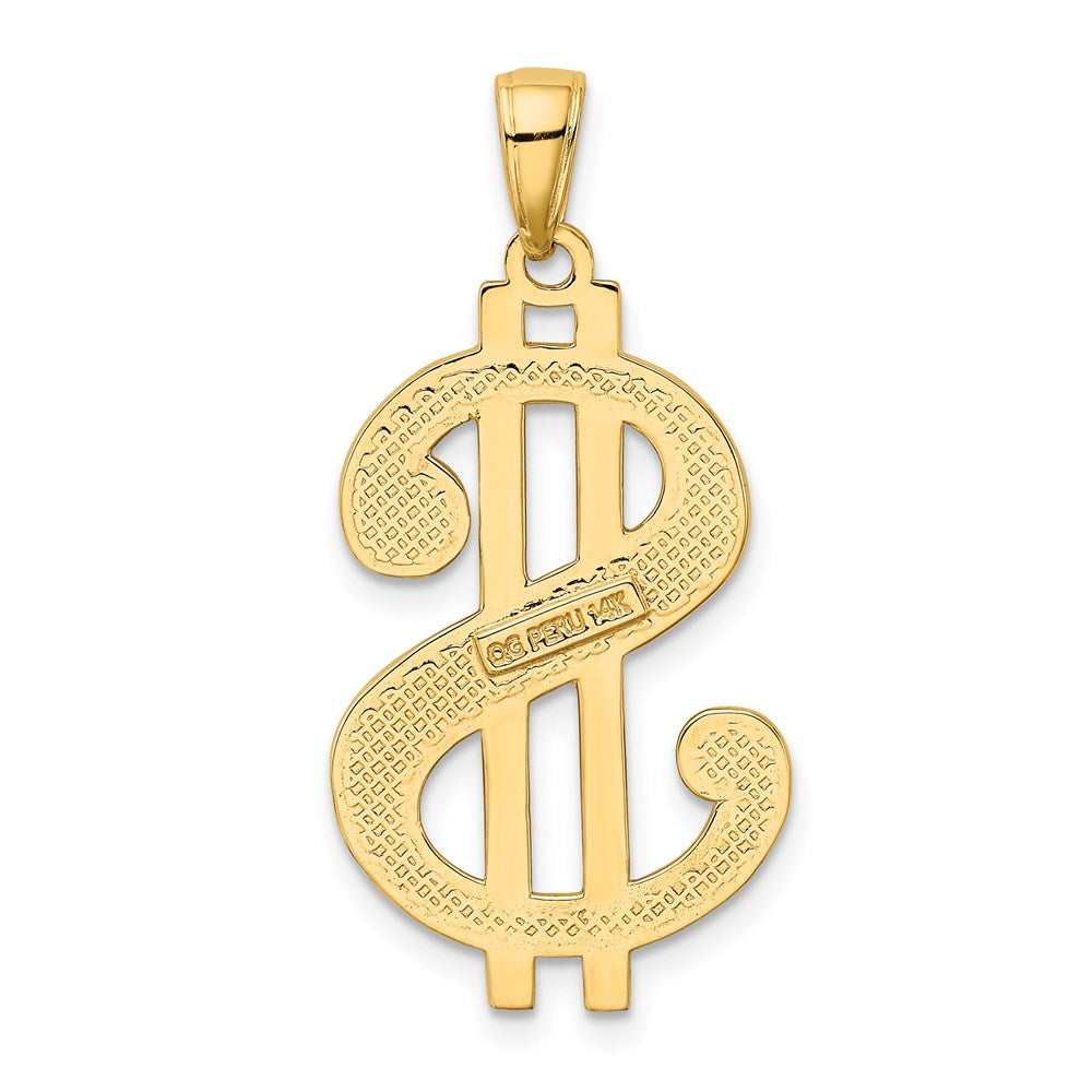 14K Gold Polished and Textured Dollar Sign Pendant