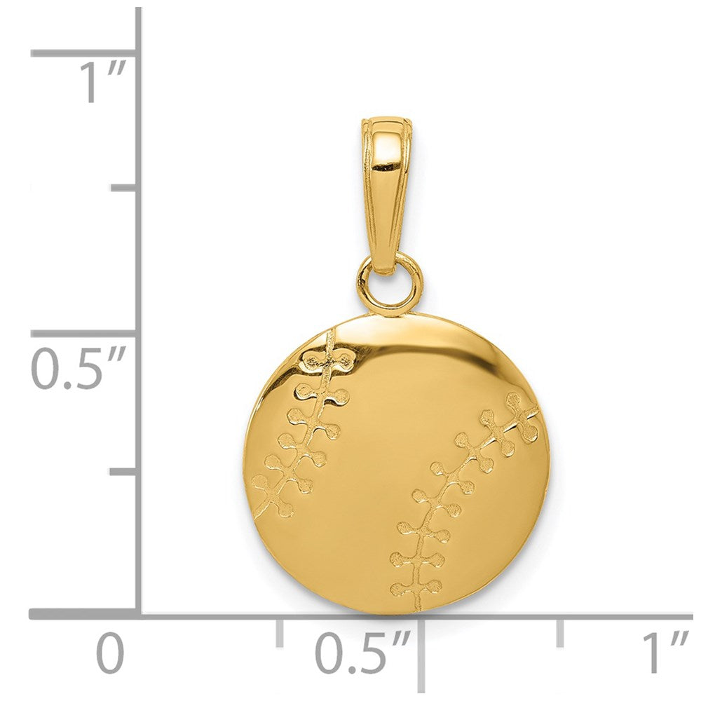 14K Gold Polished Baseball Closed Back Pendant