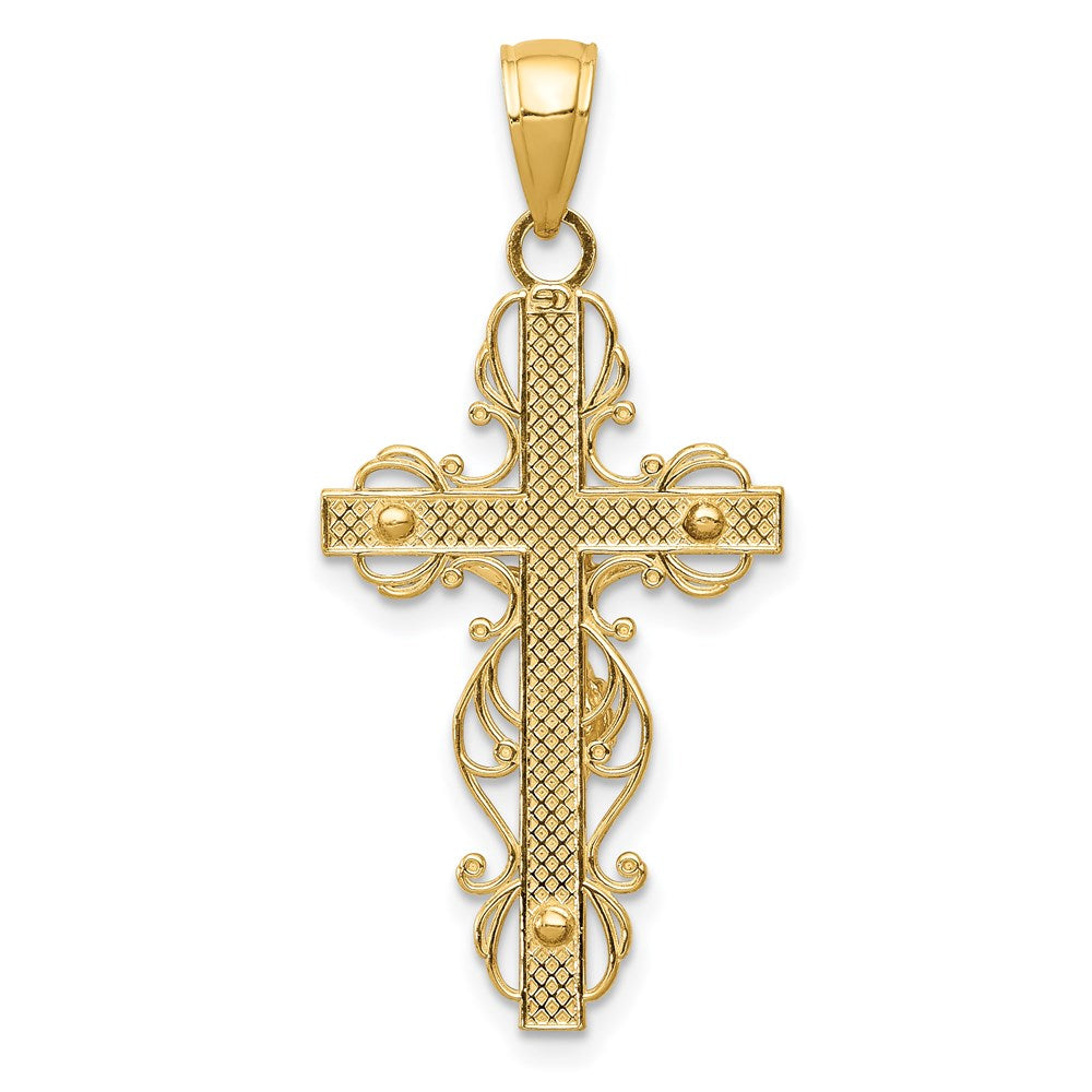 14K Polished Crucifix W/Lace Trim Pendant