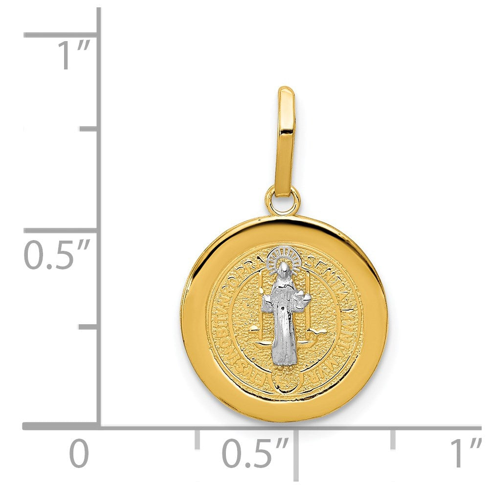 14k With Rhodium Circle St. Benedict Medal Pendant