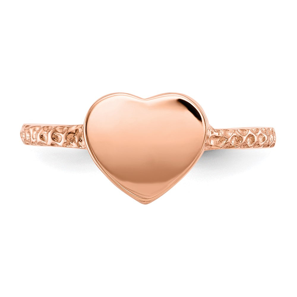 14k Rose Gold Polished Textured Heart Ring