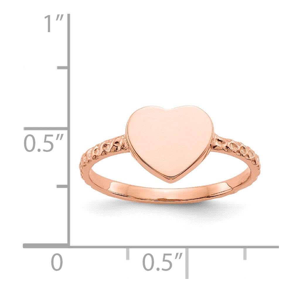 14k Rose Gold Polished Textured Heart Ring