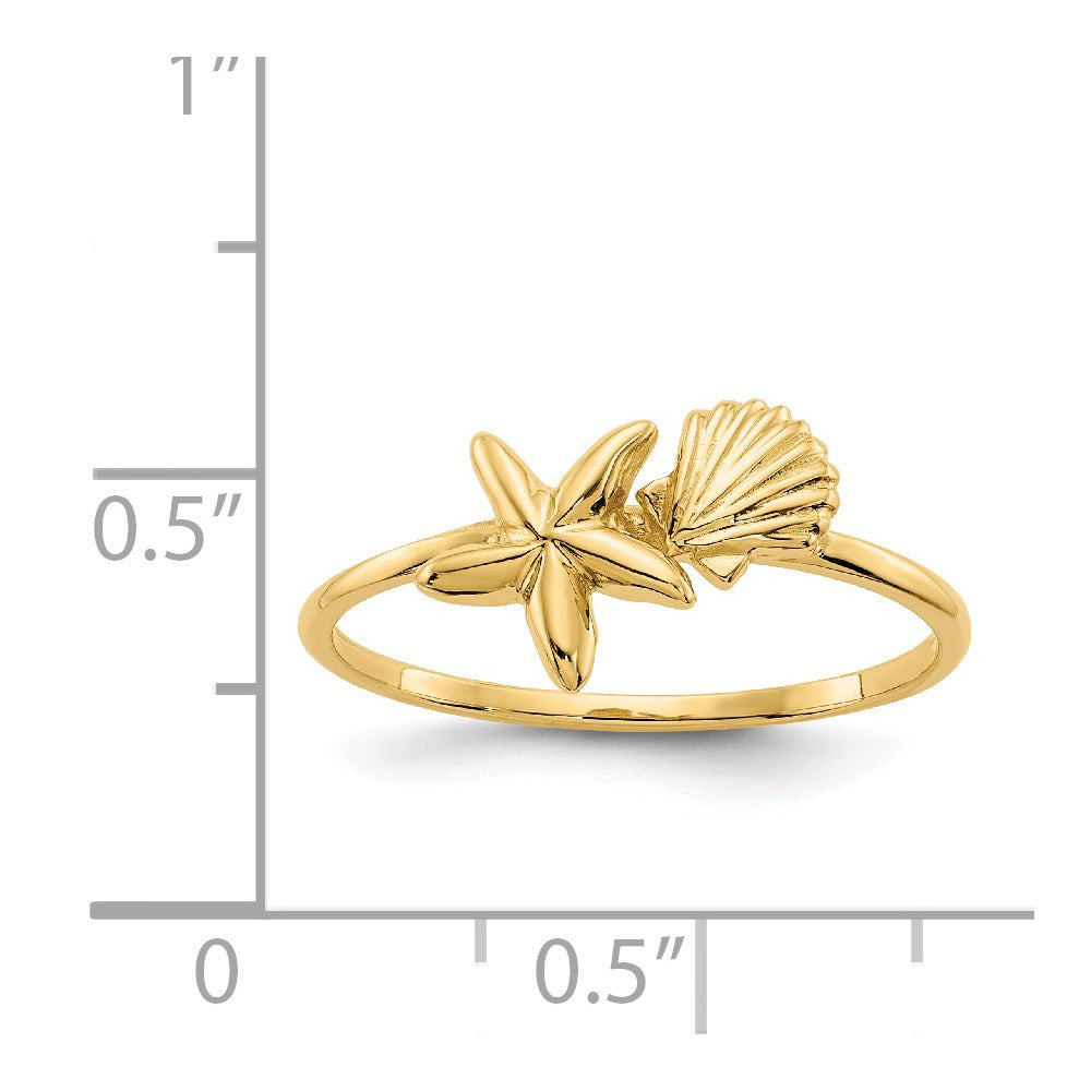 14k Polished Shell & Starfish Ring