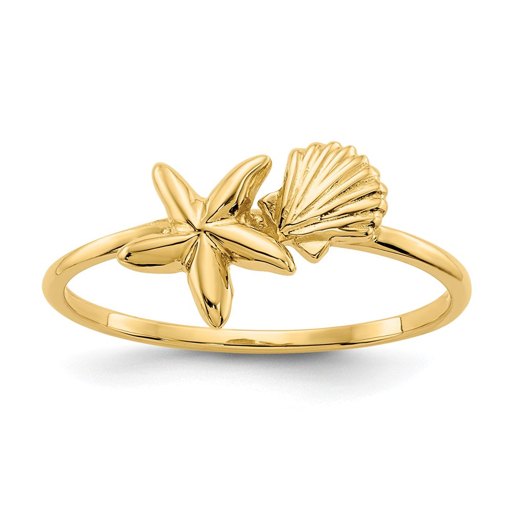 14k Polished Shell & Starfish Ring