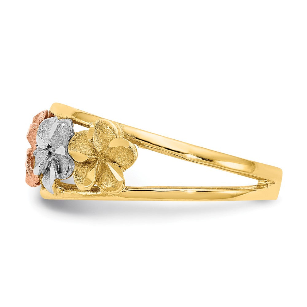 14k Two-Tone & Rhodium Satin/Polished D/C Flower Ring