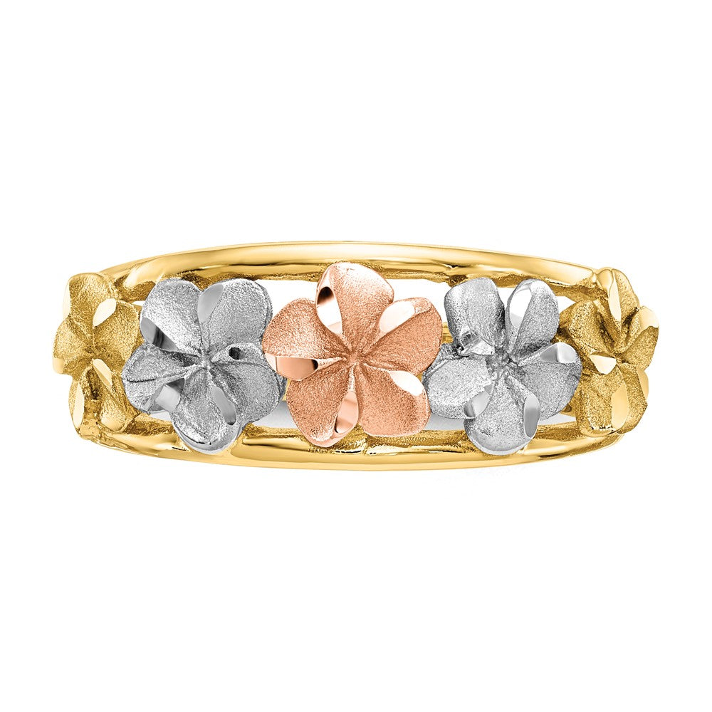 14k Two-Tone & Rhodium Satin/Polished D/C Flower Ring