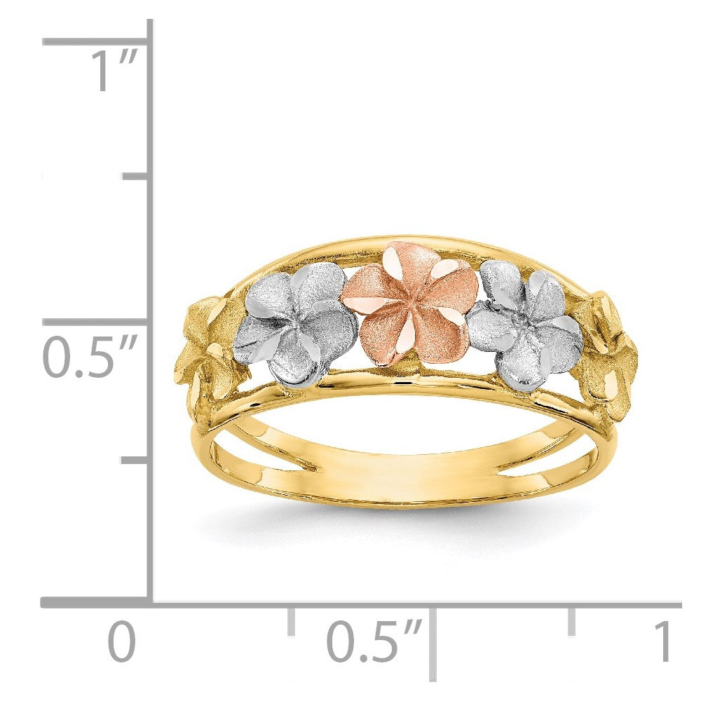 14k Two-Tone & Rhodium Satin/Polished D/C Flower Ring