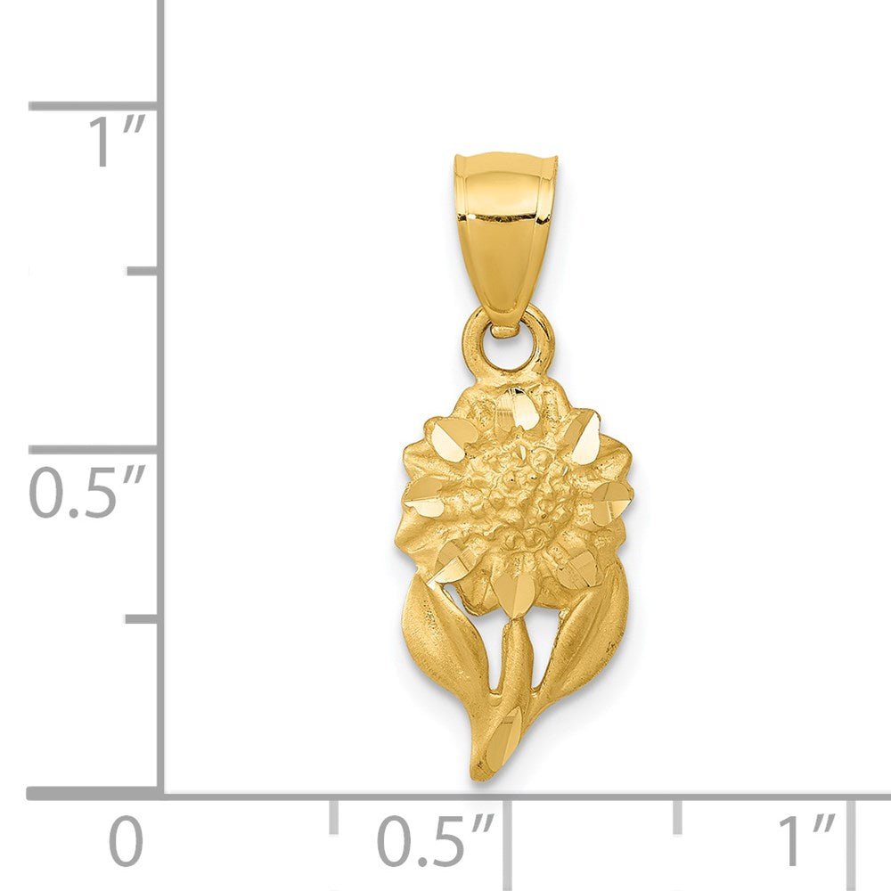 14k Satin Diamond-cut Sunflower Pendant