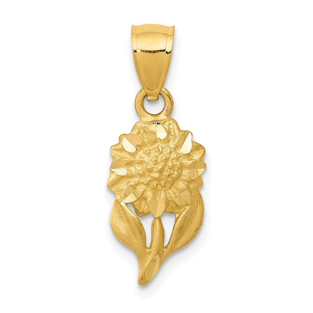 14k Satin Diamond-cut Sunflower Pendant