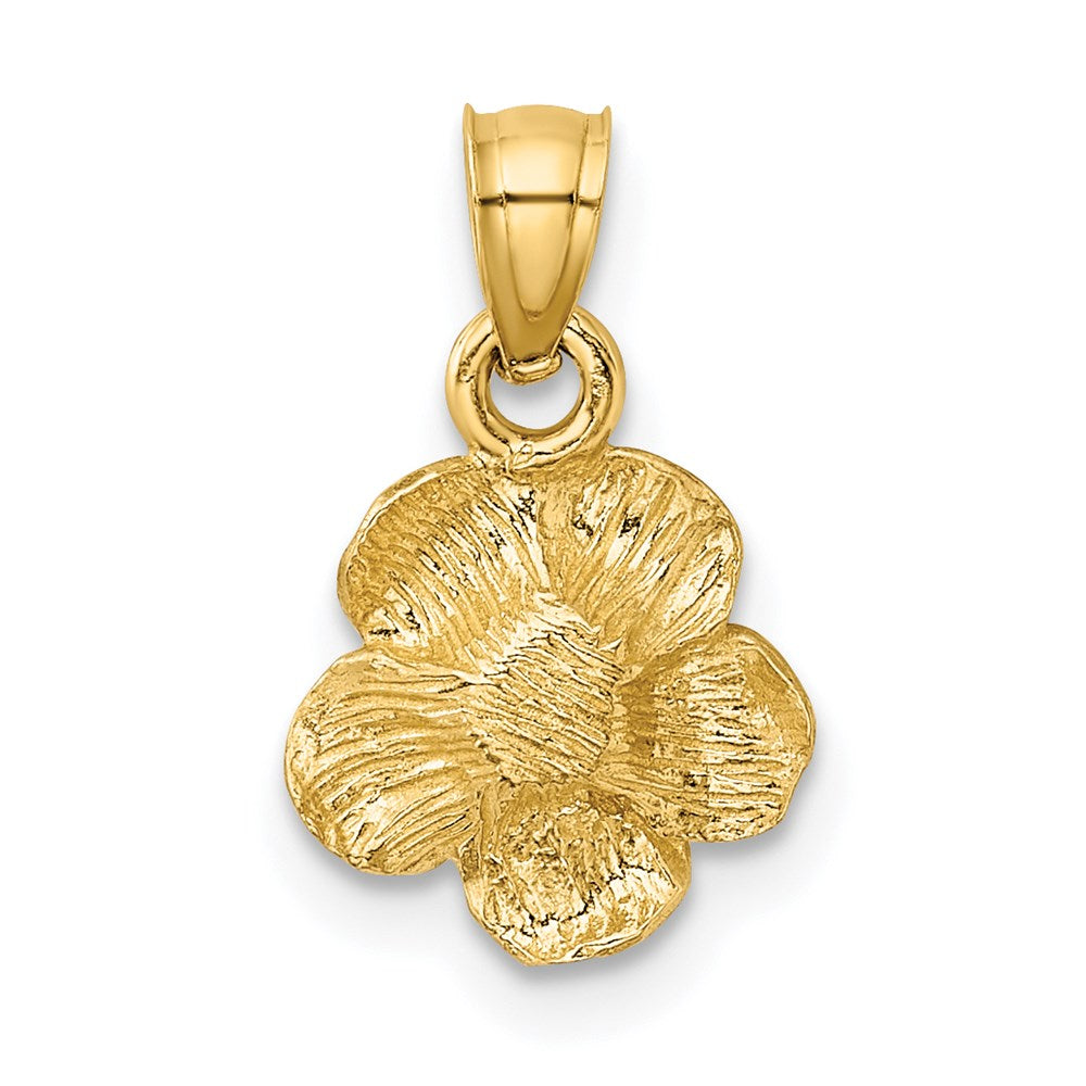 14k Satin Diamond-cut Hibiscus Flower Pendant