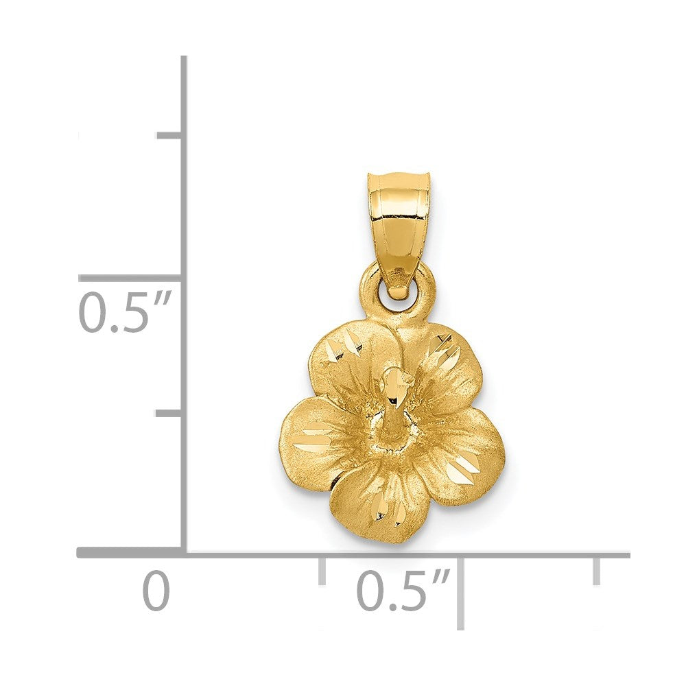 14k Satin Diamond-cut Hibiscus Flower Pendant