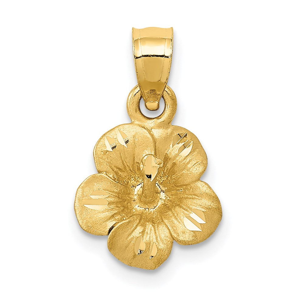 14k Satin Diamond-cut Hibiscus Flower Pendant