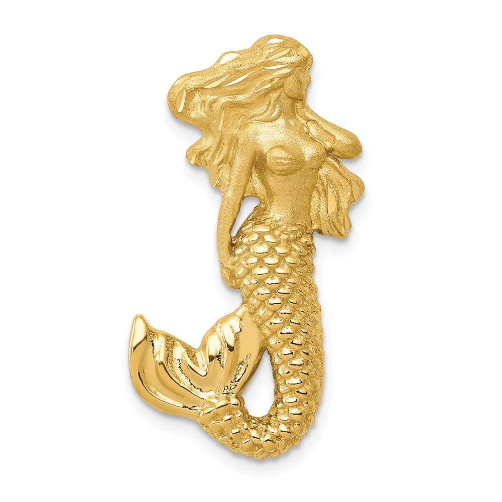 14k Polished and Satin Diamond-cut Mermaid Chain Slide