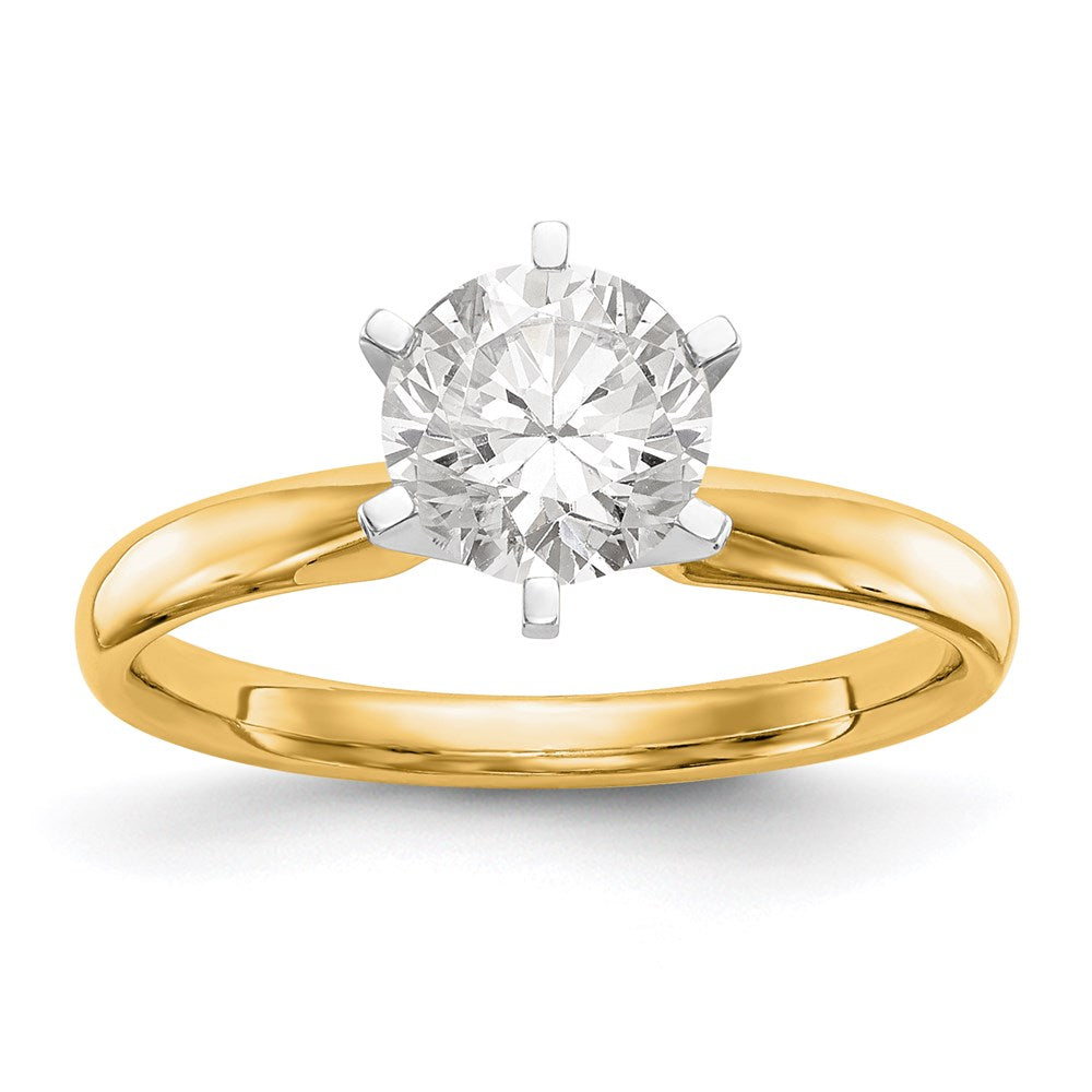 14k Two-tone 1/2 carat Round VS/SI GH Lab Grown Diamond Solitaire Lightweight Comfort Fit 6 Prong Ring