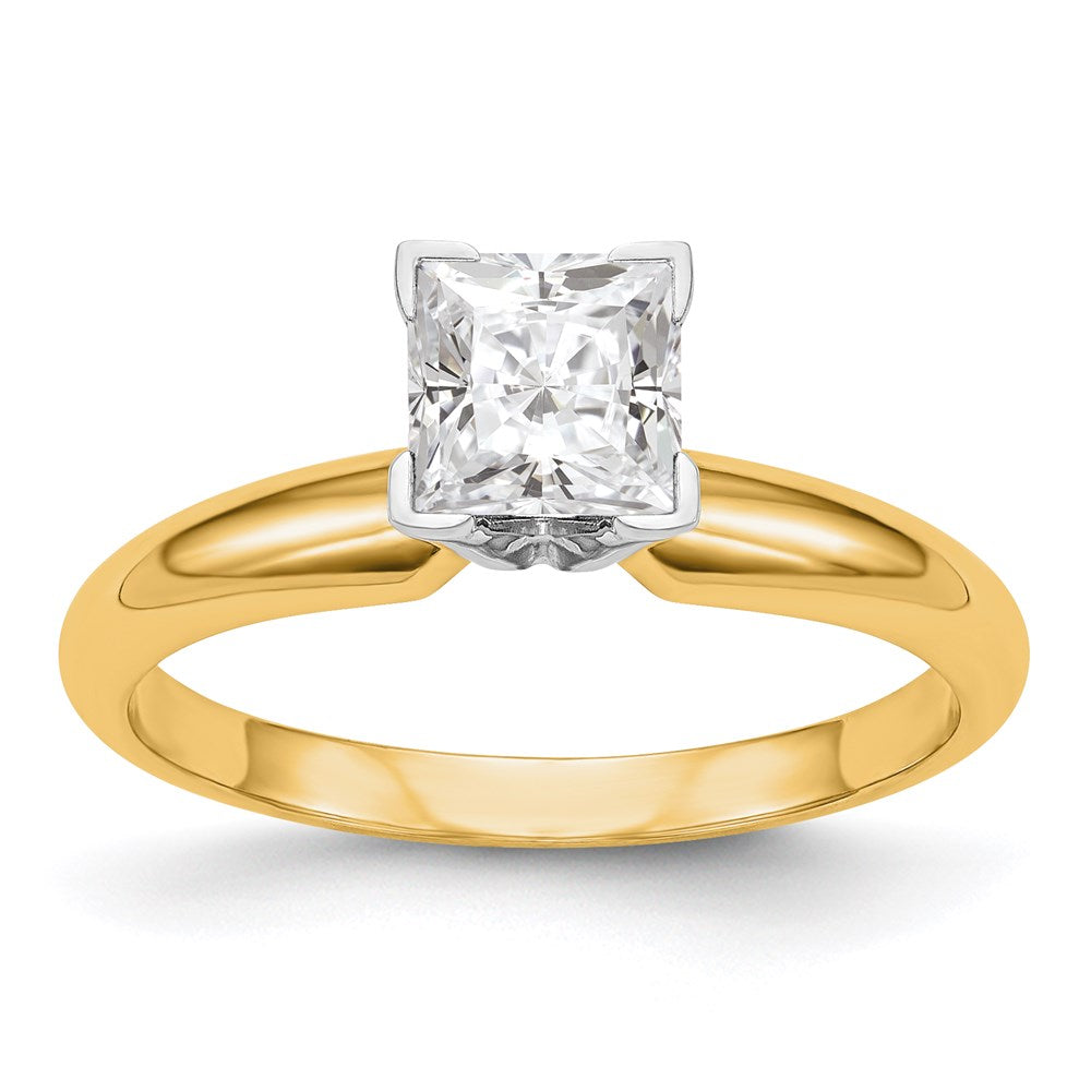 14k Two-tone 1/2 carat Princess VS/SI GH Lab Grown Diamond Solitaire Medium Weight Half-Round V-end 4 Prong Ring