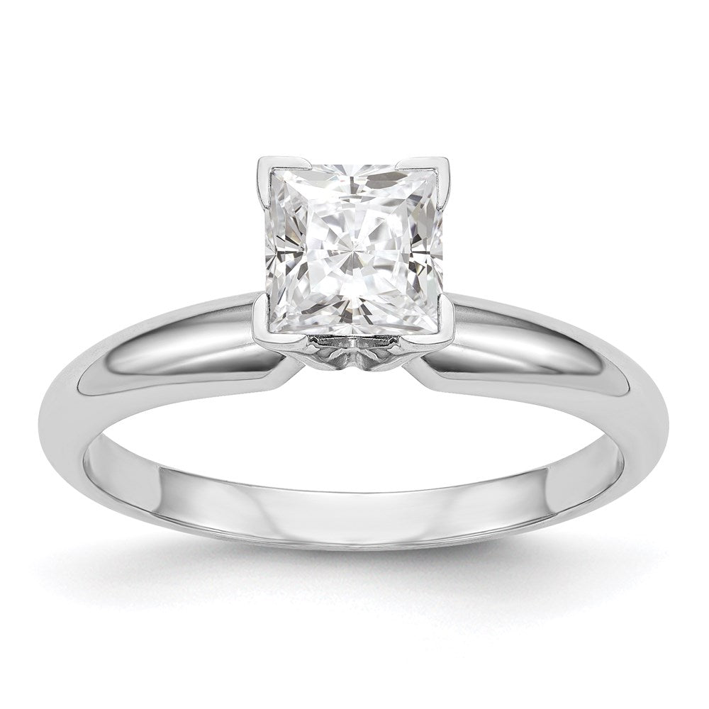 14k White Gold 1/2 carat Princess VS/SI GH Lab Grown Diamond Solitaire Medium Weight Half-Round V-end 4 Prong Ring