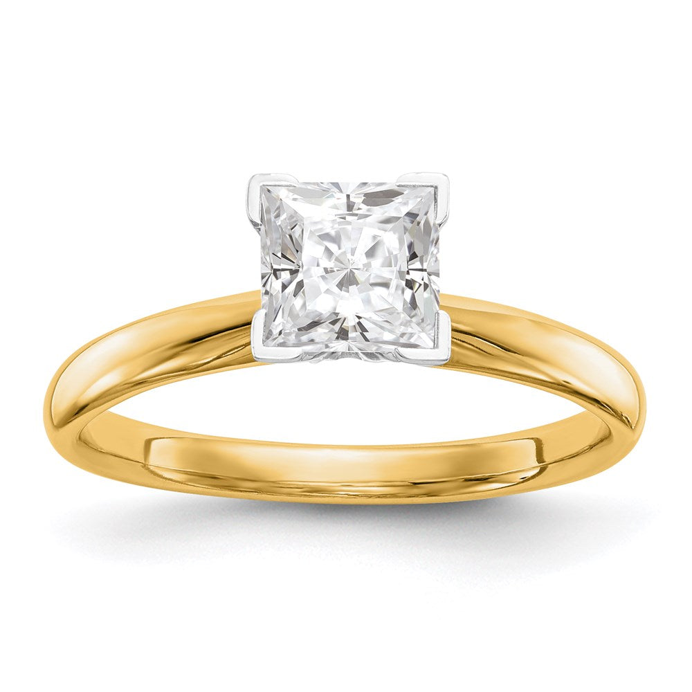 14k Two-tone 1/2 carat Princess VS/SI GH Lab Grown Diamond Solitaire Medium Weight Comfort Fit V-end 4 Prong Ring