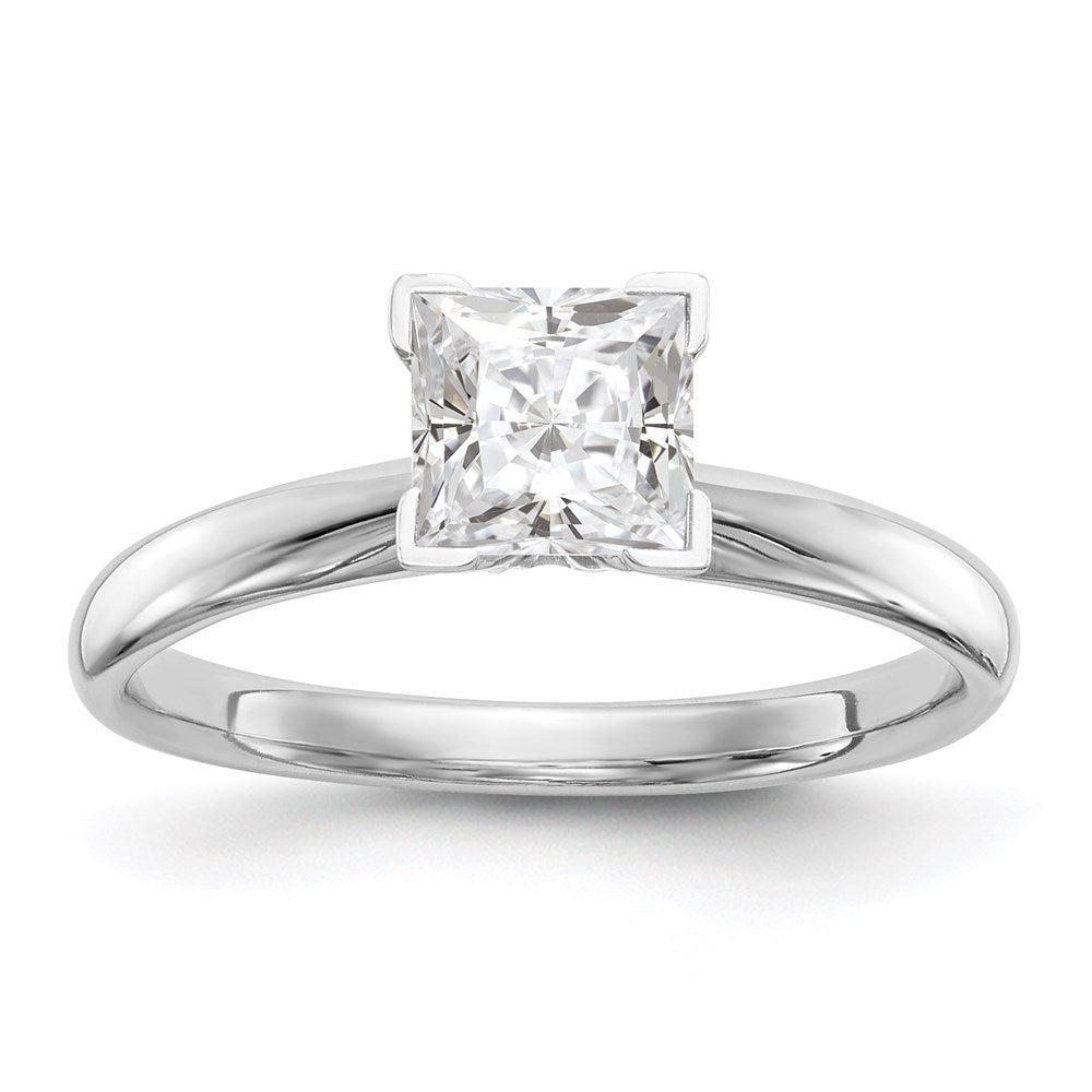 14k White Gold 1/2 carat Princess VS/SI GH Lab Grown Diamond Solitaire Medium Weight Comfort Fit V-end 4 Prong Ring