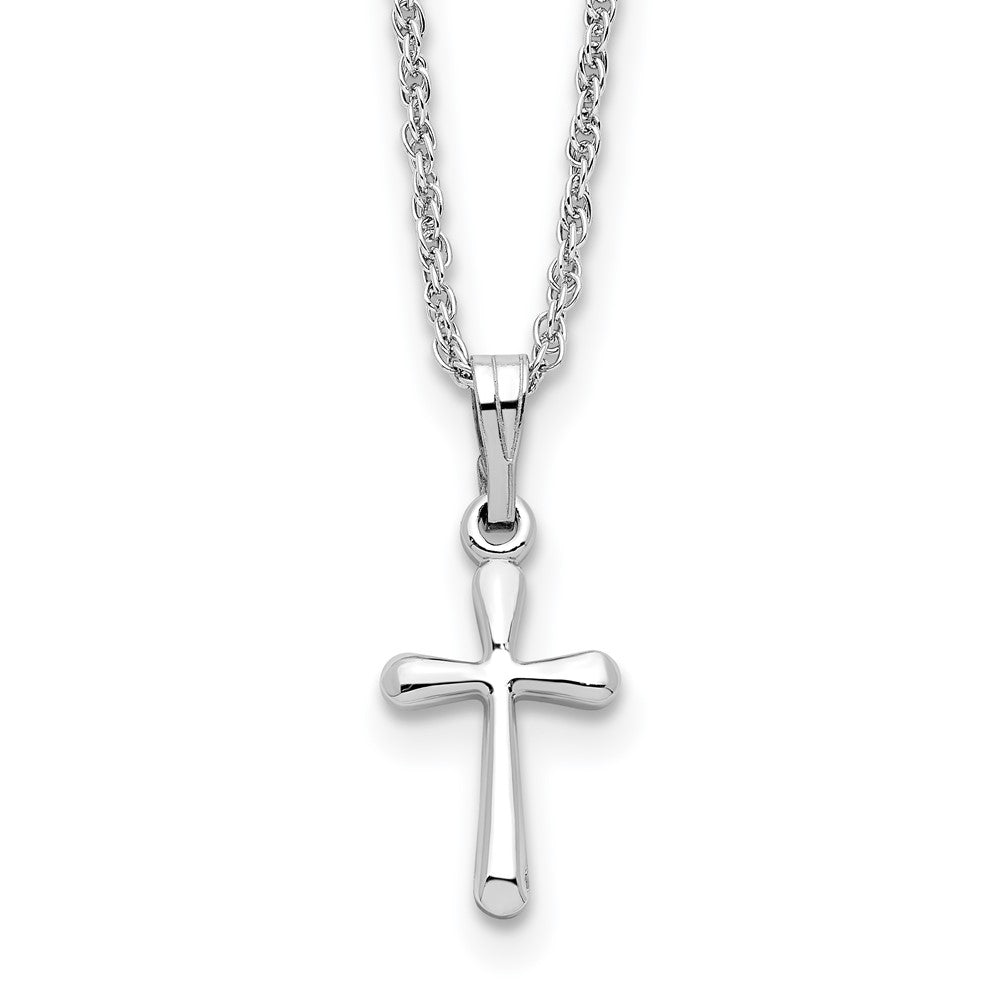 Kelly Waters Rhodium-plated Small Polished Rounded Cross 18 inch Necklace