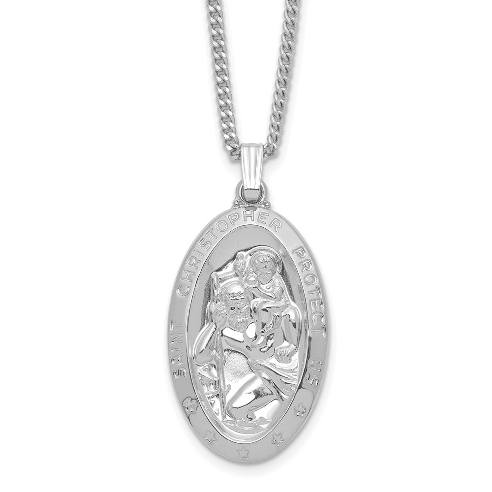 Kelly Waters Rhodium-plated Large Oval St. Christopher Medal 24in Necklace