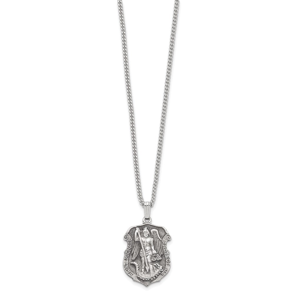 Kelly Waters Antiqued Rhodium-plated St. Michael Medal 24 inch Necklace