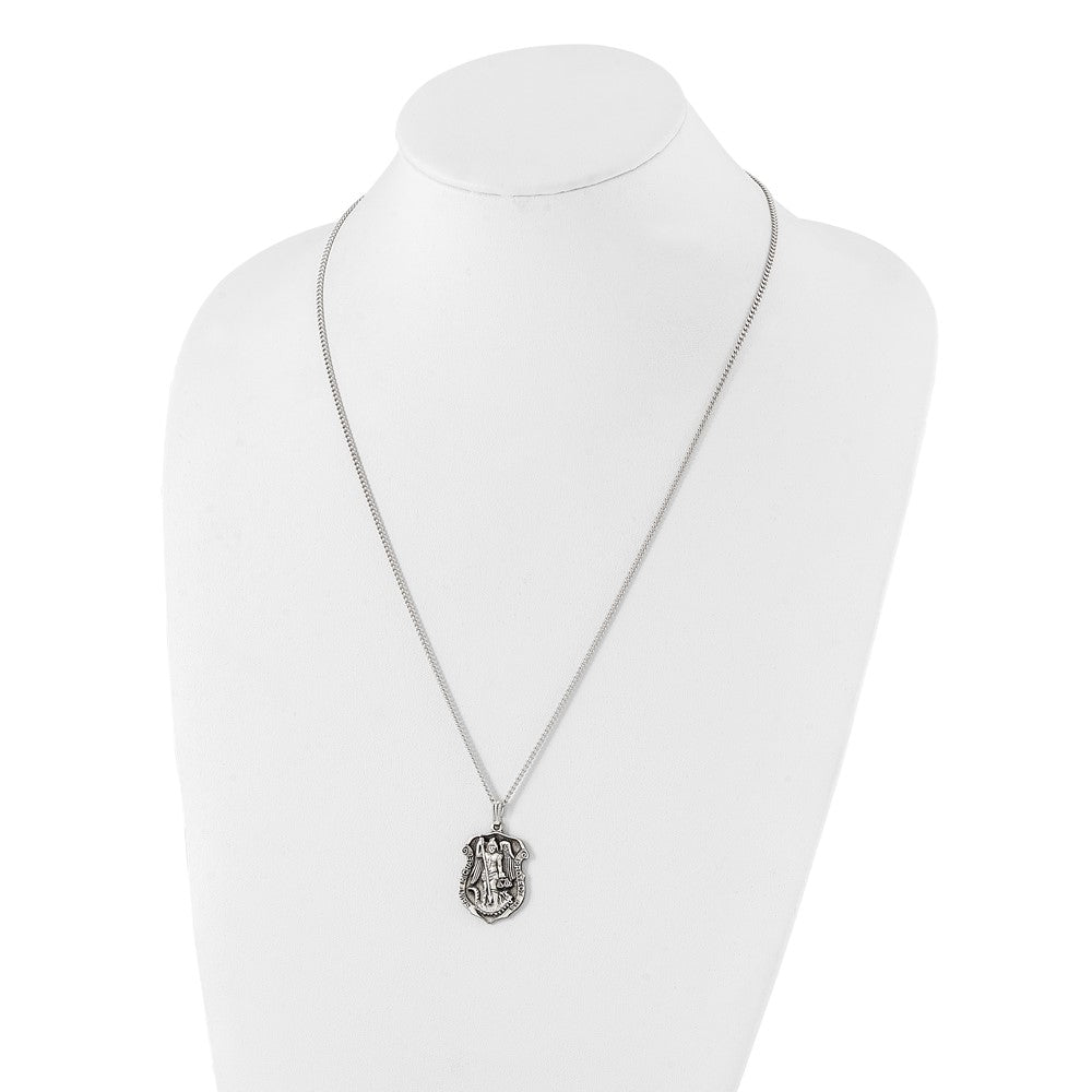 Kelly Waters Antiqued Rhodium-plated St. Michael Medal 24 inch Necklace