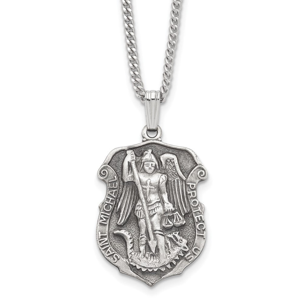 Kelly Waters Antiqued Rhodium-plated St. Michael Medal 24 inch Necklace