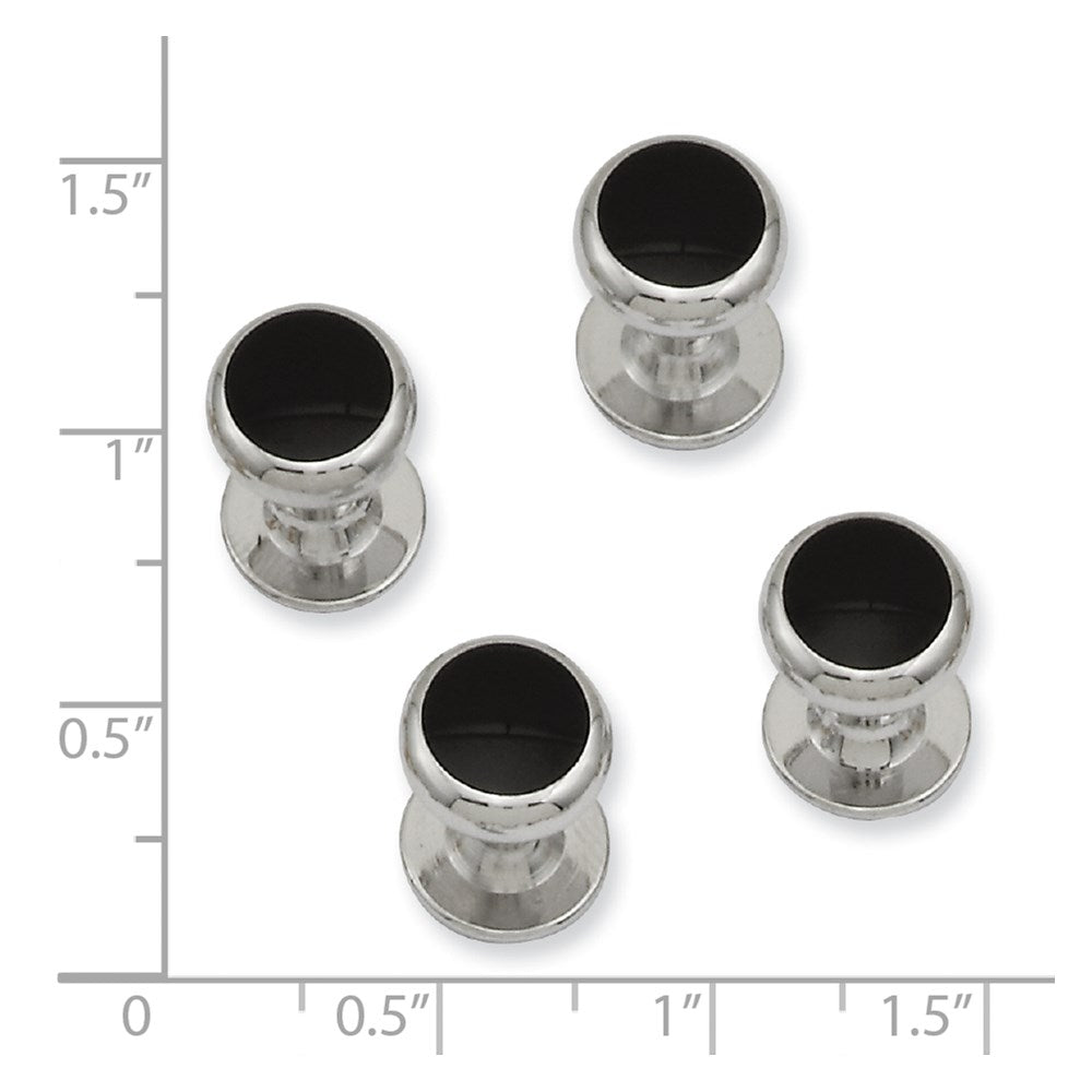 Kelly Waters Rhodium-plated Black Epoxy Four Piece Tuxedo Studs Set