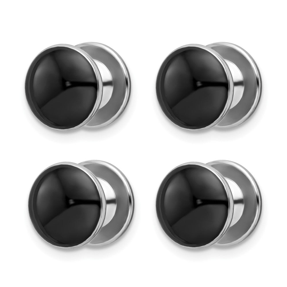 Kelly Waters Rhodium-plated Black Epoxy Four Piece Tuxedo Studs Set