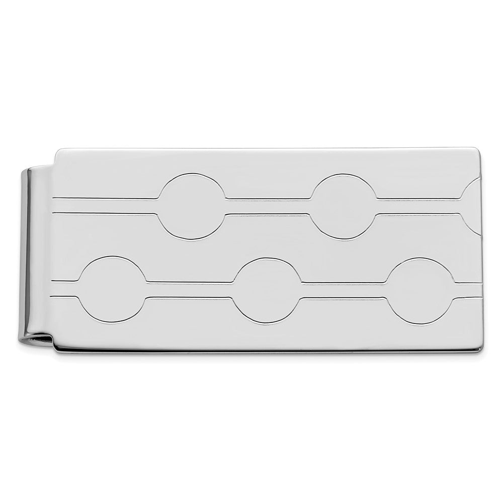 Rhodium-plated Kelly Waters Circle Pattern Engraveable Hinged Money Clip