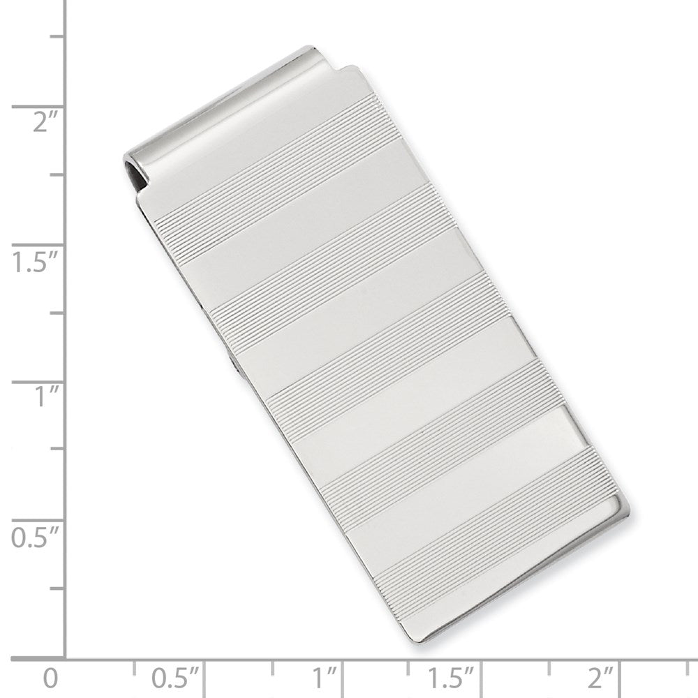 Rhodium-plated Kelly Waters Stripes Engraveable Hinged Money Clip