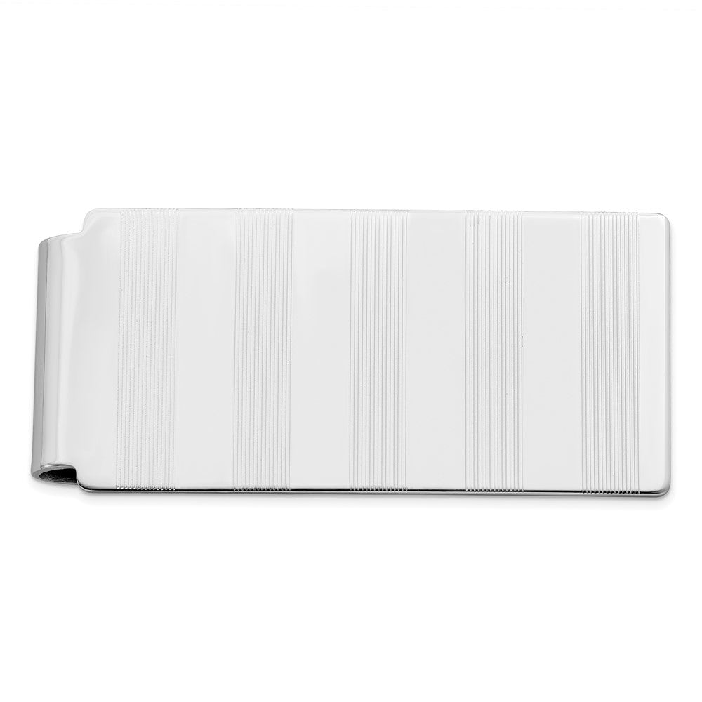 Rhodium-plated Kelly Waters Stripes Engraveable Hinged Money Clip