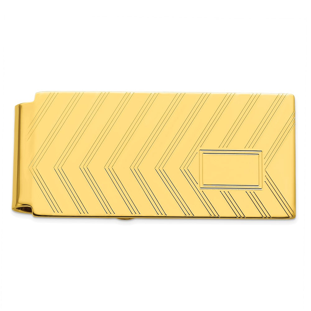 Gold-plated Kelly Waters Chevron Engraveable Hinged Money Clip