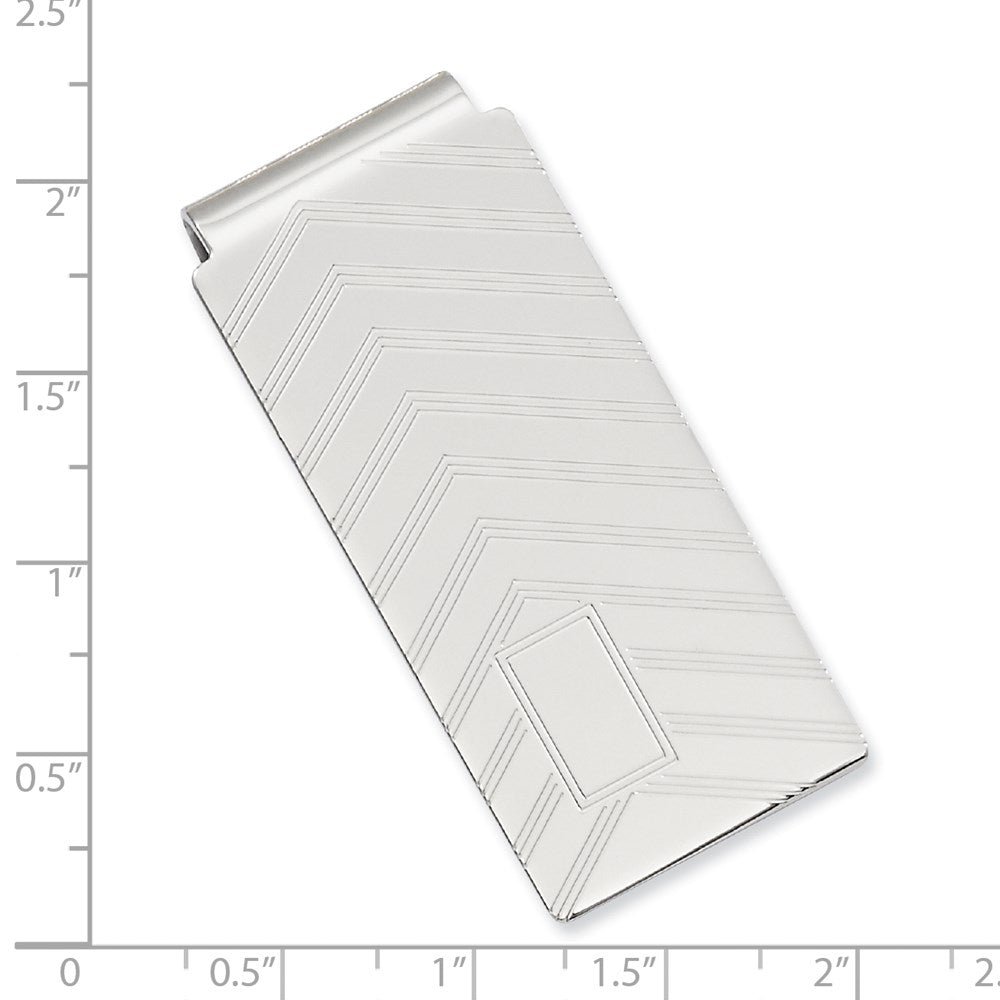 Rhodium-plated Kelly Waters Chevron Engraveable Hinged Money Clip