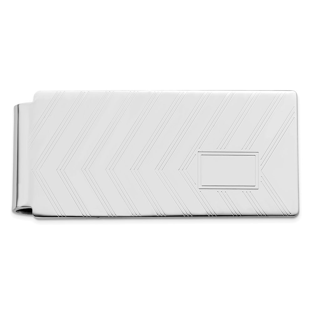 Rhodium-plated Kelly Waters Chevron Engraveable Hinged Money Clip