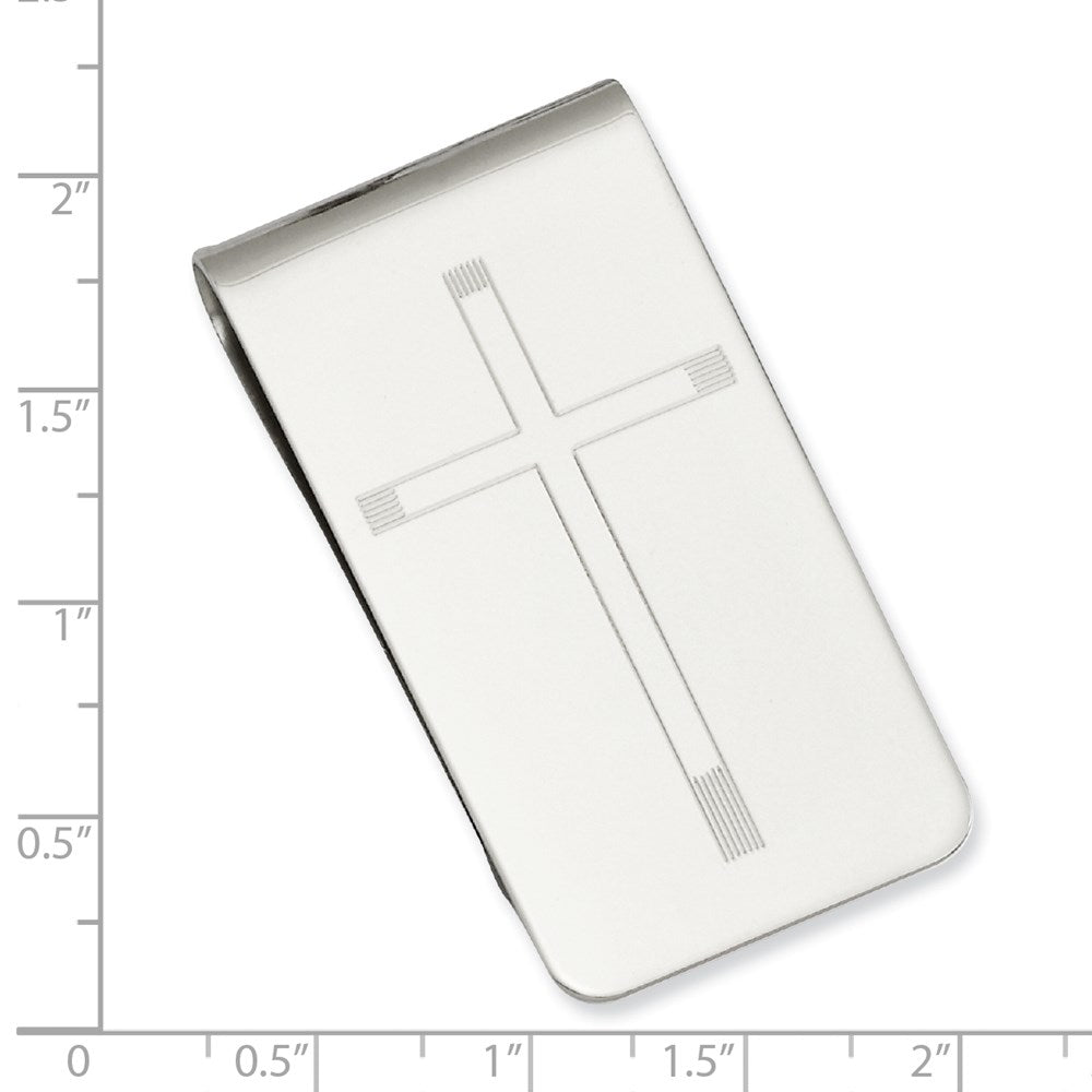 Rhodium-plated Kelly Waters Cross Engraveable Money Clip