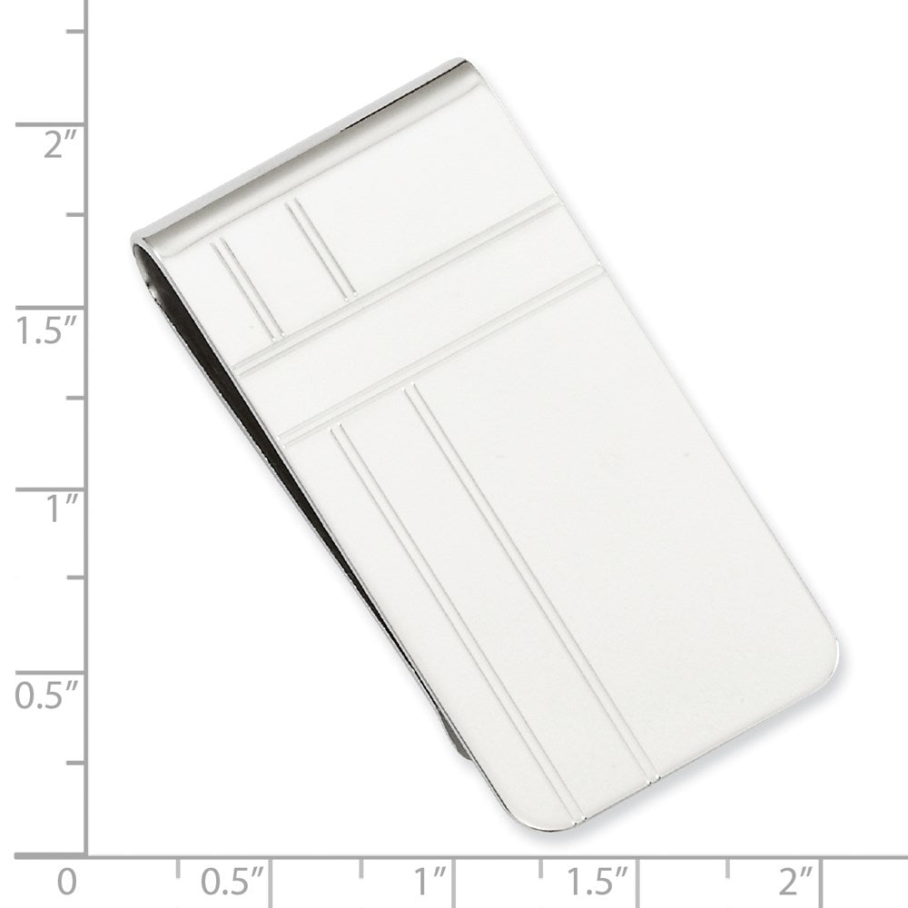 Rhodium-plated Kelly Waters Criss Cross Pattern Engraveable Money Clip