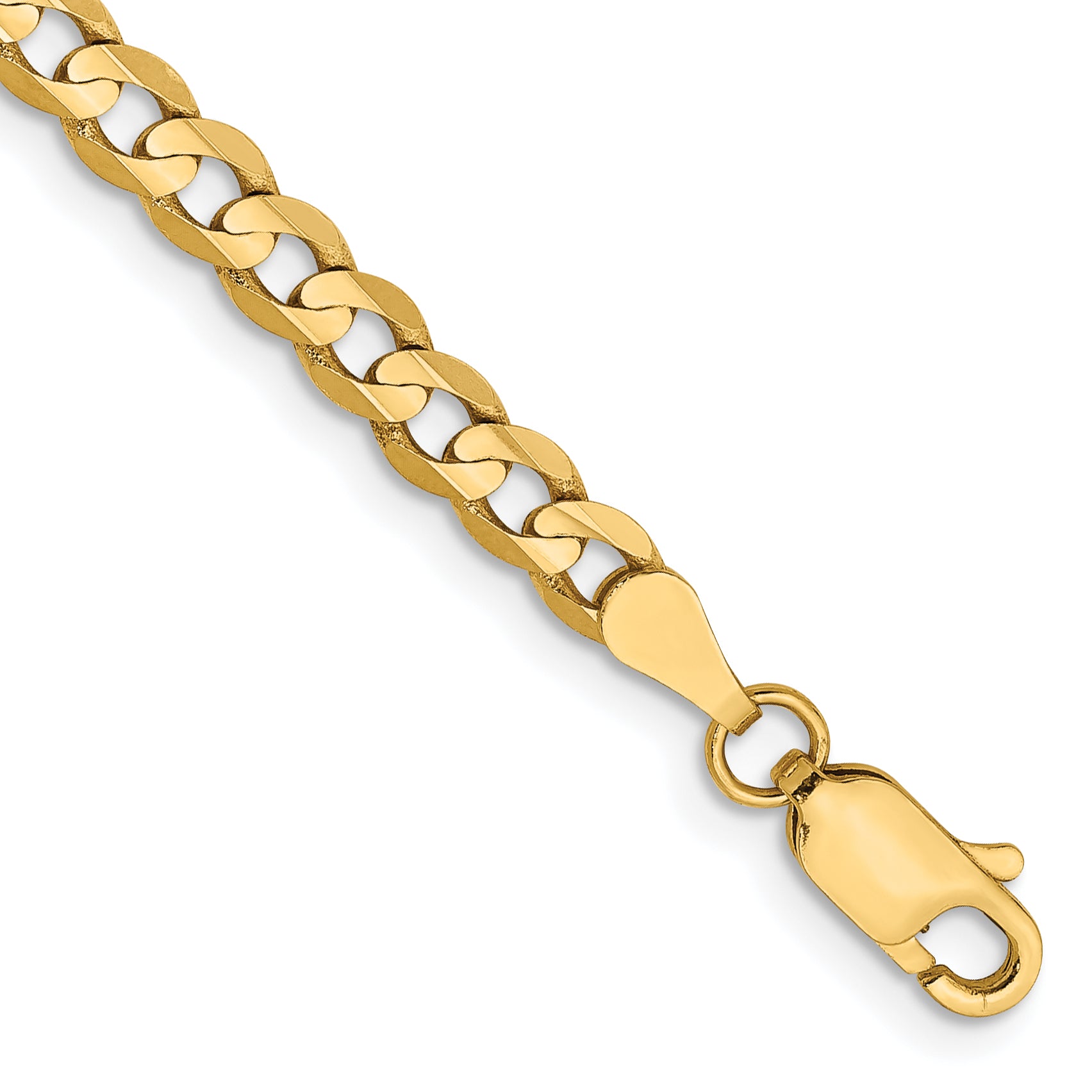 14K 7 inch 3.8mm Open Concave Curb with Lobster Clasp Bracelet