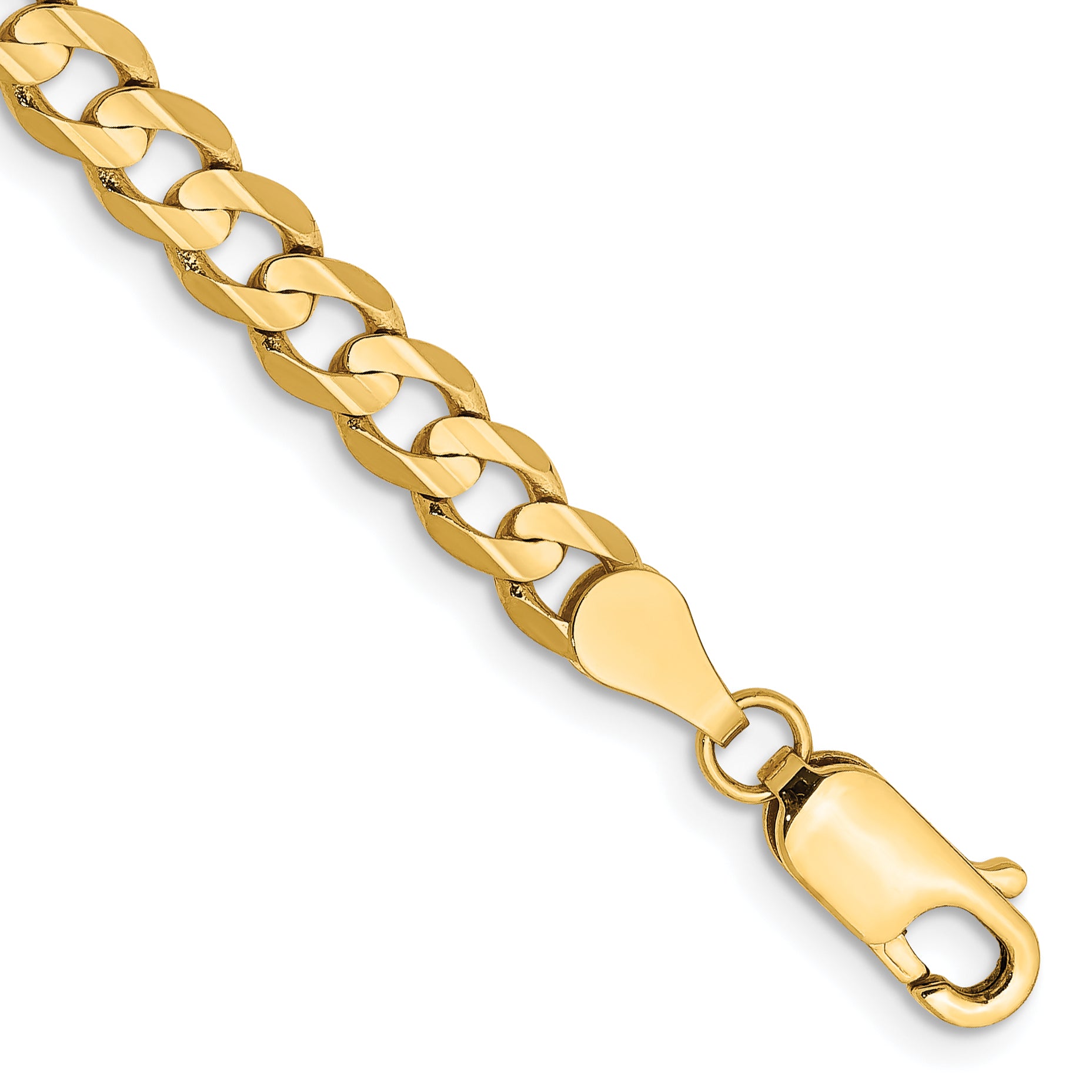 14K 8 inch 4.5mm Open Concave Curb with Lobster Clasp Bracelet